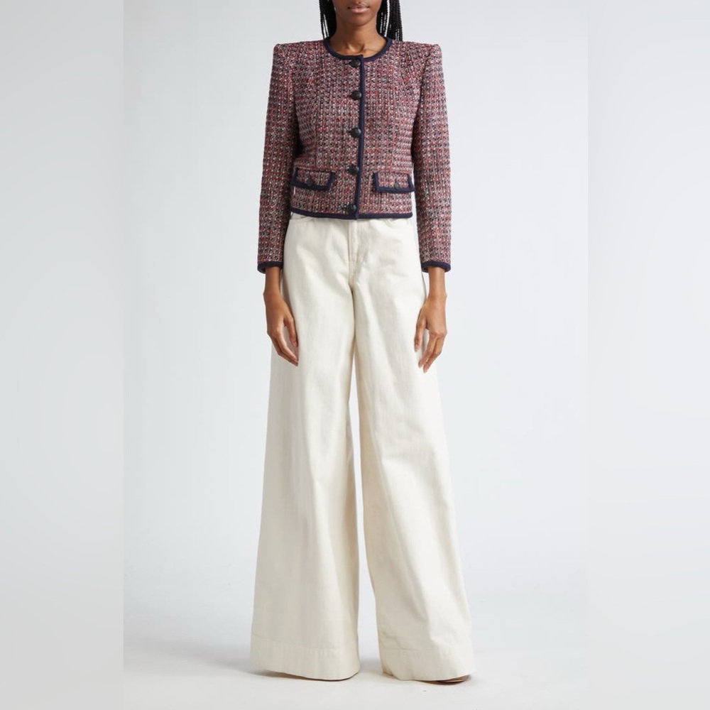 NWT Veronica Beard Ceres Metallic Cotton Blend Tweed Jacket in Size 12 Red /Navy